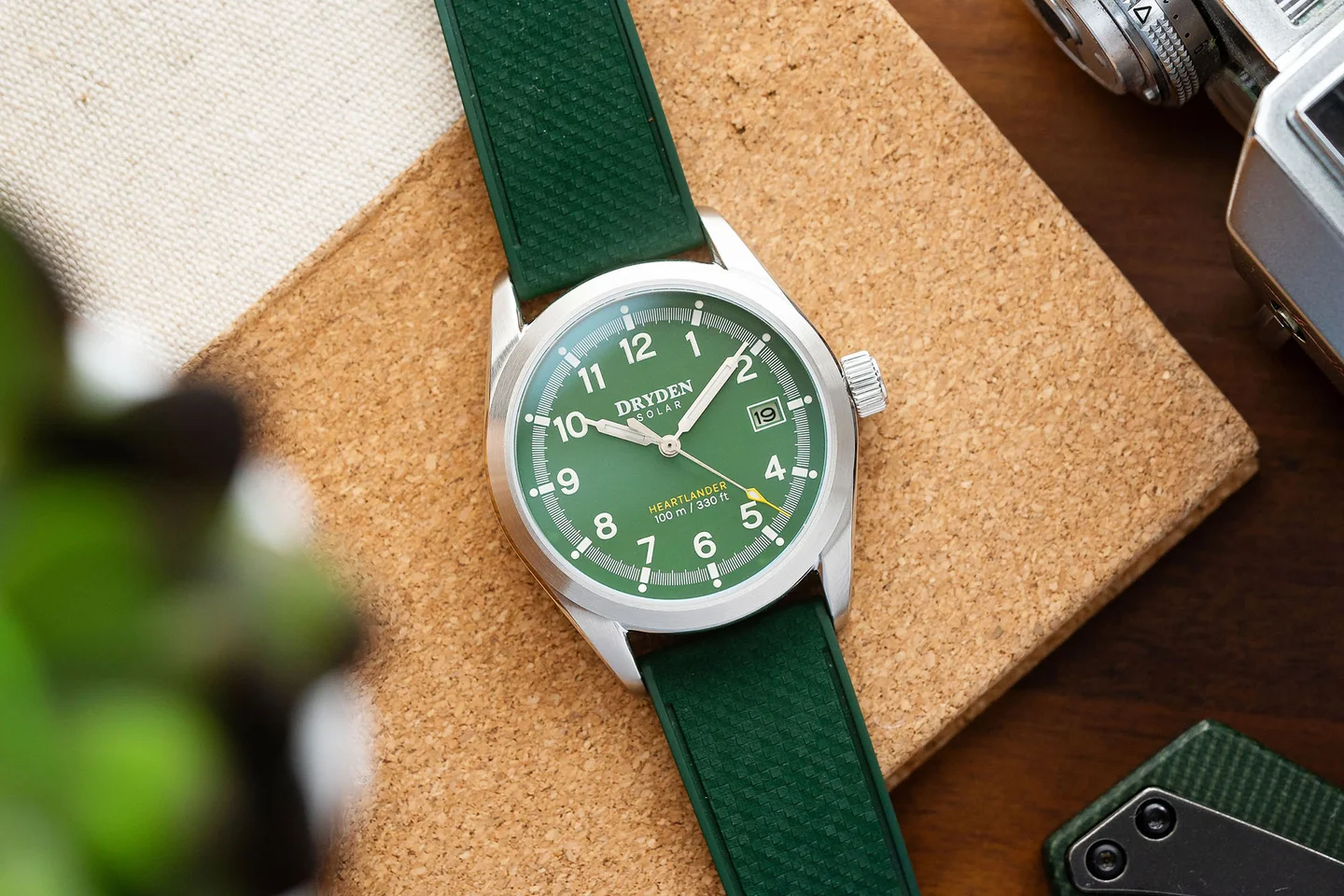 Dryden Heartlander solar flyback chronograph in field-ready configuration